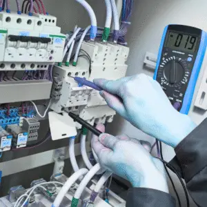 Technician inspecting an industrial mixer during maintenance