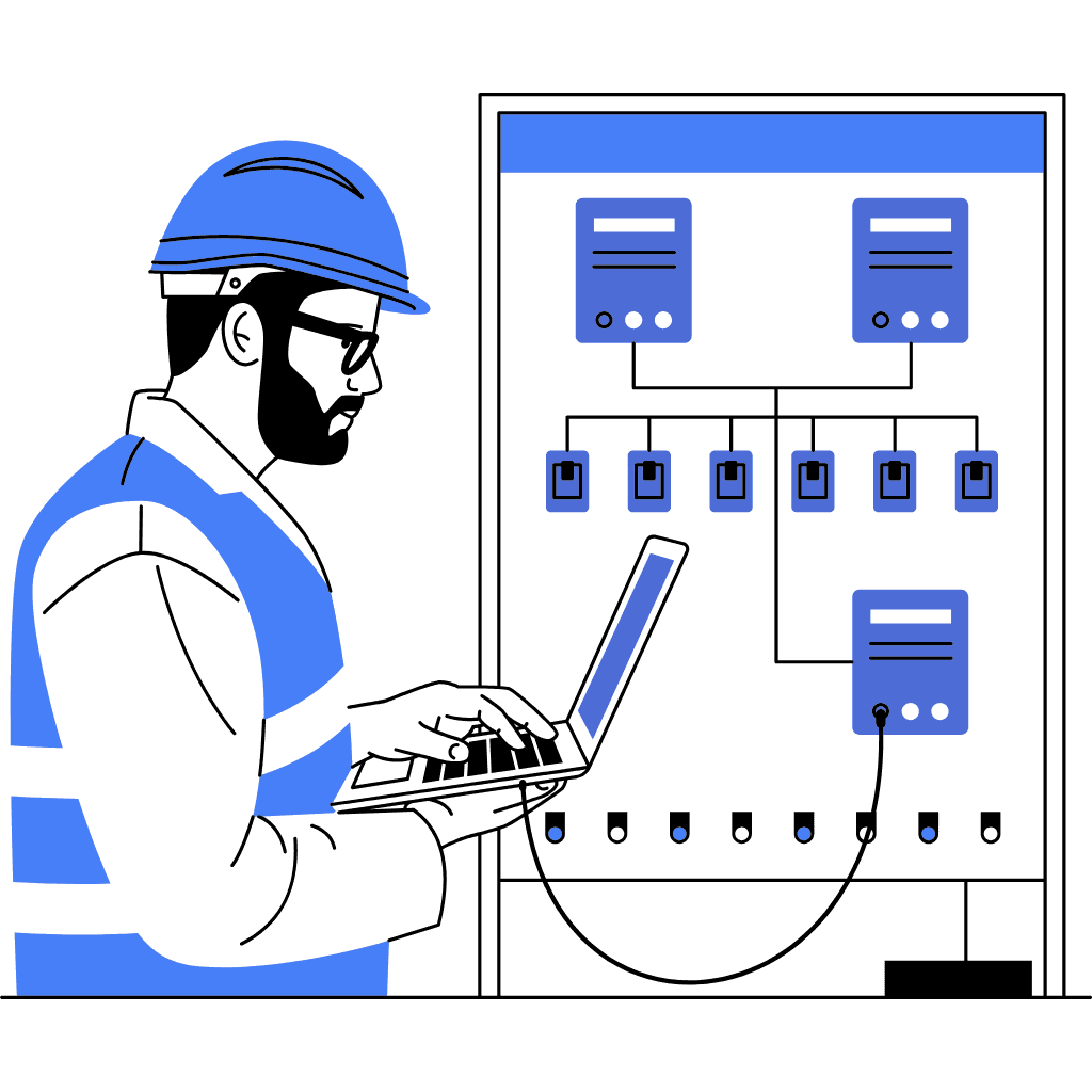 Illustration of on-site installation and commissioning of plant equipment